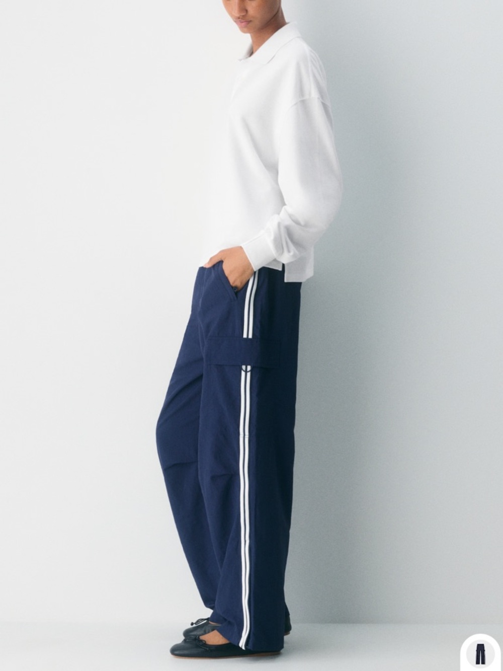 Aritzia TNA Barry Cargo Pants Pure Indigo/White Nylon Track Wide Leg NWT